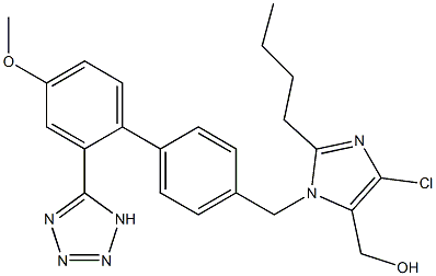 2-Butyl-4-chloro-1-[[4'-methoxy-2'-(1H-tetrazol-5-yl)-1,1'-biphenyl-4-yl]methyl]-1H-imidazole-5-methanol 구조식 이미지