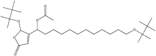 Acetic acid 1-[[2,5-dihydro-5-oxo-2-(tert-butyldimethylsiloxy)furan]-3-yl]-12-(tert-butyldimethylsiloxy)dodecyl ester 구조식 이미지