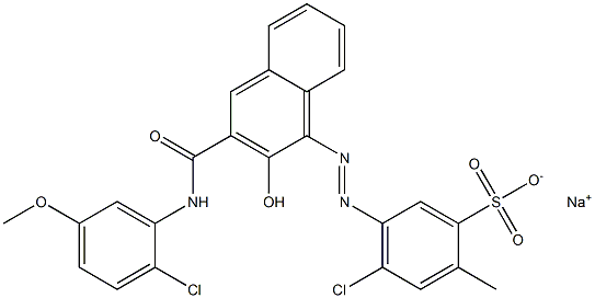 4-Chloro-2-methyl-5-[[3-[[(2-chloro-5-methoxyphenyl)amino]carbonyl]-2-hydroxy-1-naphtyl]azo]benzenesulfonic acid sodium salt 구조식 이미지