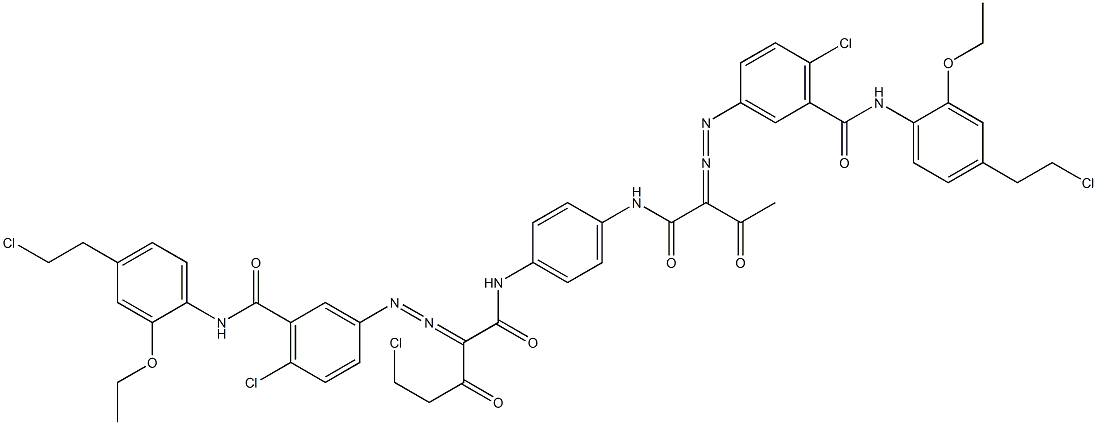 3,3'-[2-(Chloromethyl)-1,4-phenylenebis[iminocarbonyl(acetylmethylene)azo]]bis[N-[4-(2-chloroethyl)-2-ethoxyphenyl]-6-chlorobenzamide] 구조식 이미지