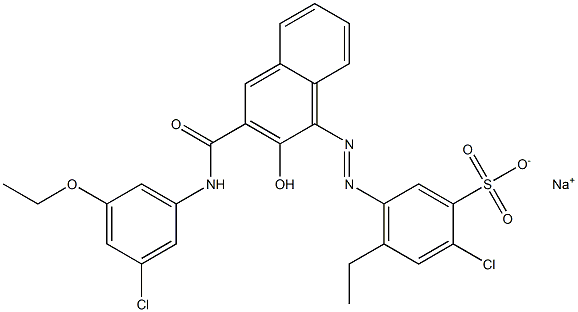2-Chloro-4-ethyl-5-[[3-[[(3-chloro-5-ethoxyphenyl)amino]carbonyl]-2-hydroxy-1-naphtyl]azo]benzenesulfonic acid sodium salt 구조식 이미지