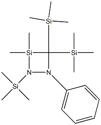 3,3-Dimethyl-1-phenyl-2,4,4-tris(trimethylsilyl)-1,2-diaza-3-silacyclobutane 구조식 이미지