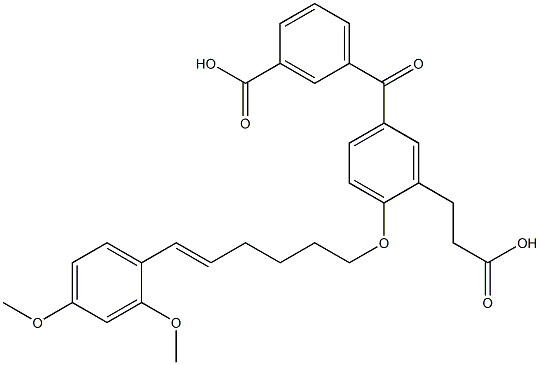 5-(3-Carboxybenzoyl)-2-[(E)-6-(2,4-dimethoxyphenyl)-5-hexenyloxy]benzenepropanoic acid 구조식 이미지
