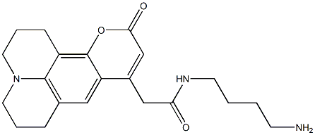 2,3,6,7-Tetrahydro-9-[[[(4-aminobutyl)amino]carbonyl]methyl]-1H,5H,11H-[1]benzopyrano[6,7,8-ij]quinolizin-11-one 구조식 이미지