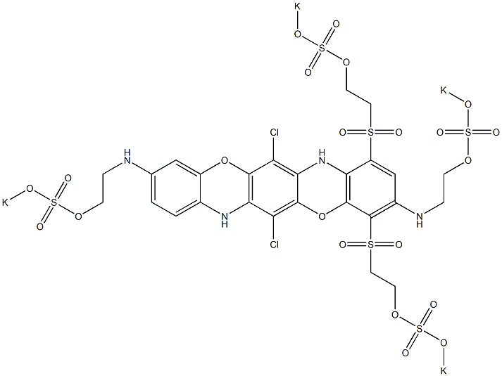 6,13-Dichloro-3,10-bis[2-(potassiooxysulfonyloxy)ethylamino]-1,4-bis[2-(potassiooxysulfonyloxy)ethylsulfonyl]-5,12-dioxa-7,14-diazapentacene 구조식 이미지