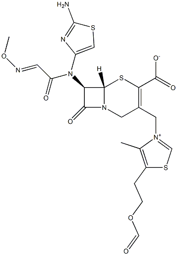 (7R)-7-[(2-Amino-4-thiazolyl)(methoxyimino)acetylamino]-3-[[(5-(2-formyloxyethyl)-4-methylthiazol-3-ium)-3-yl]methyl]cepham-3-ene-4-carboxylic acid Structure