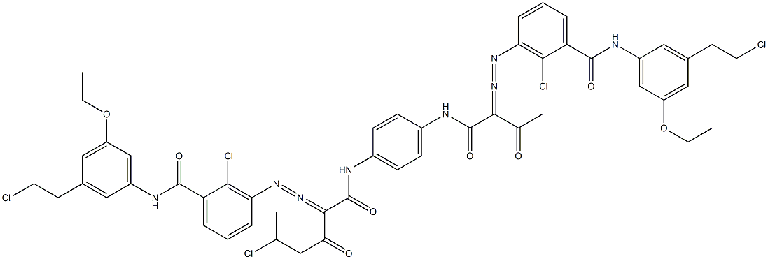 3,3'-[2-(1-Chloroethyl)-1,4-phenylenebis[iminocarbonyl(acetylmethylene)azo]]bis[N-[3-(2-chloroethyl)-5-ethoxyphenyl]-2-chlorobenzamide] Structure