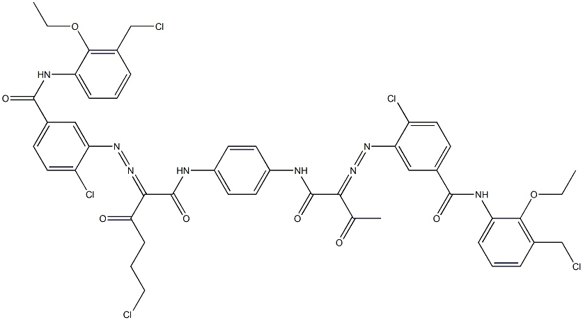 3,3'-[2-(2-Chloroethyl)-1,4-phenylenebis[iminocarbonyl(acetylmethylene)azo]]bis[N-[3-(chloromethyl)-2-ethoxyphenyl]-4-chlorobenzamide] 구조식 이미지