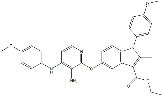 1-(4-Methoxyphenyl)-2-methyl-5-[3-amino-4-[(4-methoxyphenyl)amino]pyridin-2-yloxy]-1H-indole-3-carboxylic acid ethyl ester 구조식 이미지