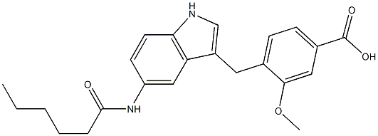 4-[5-Hexanoylamino-1H-indol-3-ylmethyl]-3-methoxybenzoic acid 구조식 이미지