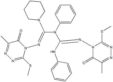 1,3-Diphenyl-2-[(4,5-dihydro-6-methyl-3-methylthio-5-oxo-1,2,4-triazin)-4-yl]-1-[(1-piperidinyl)[(4,5-dihydro-6-methyl-3-methylthio-5-oxo-1,2,4-triazin)-4-ylimino]methyl]guanidine Structure