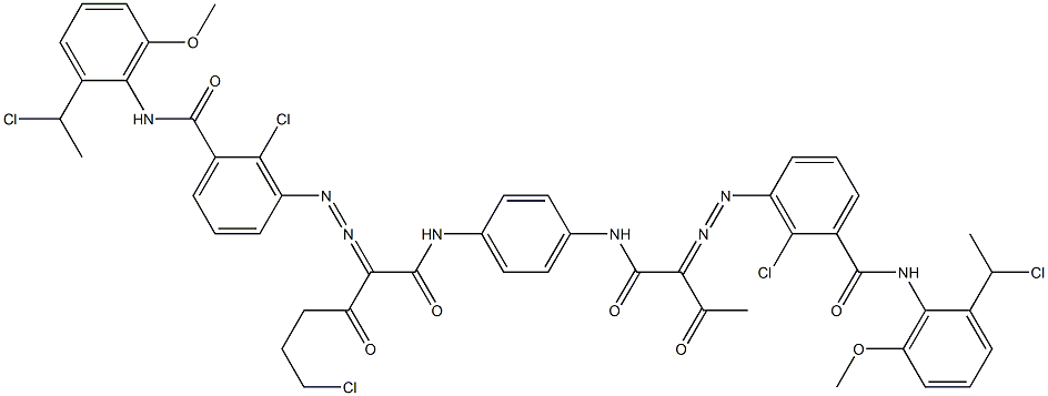 3,3'-[2-(2-Chloroethyl)-1,4-phenylenebis[iminocarbonyl(acetylmethylene)azo]]bis[N-[2-(1-chloroethyl)-6-methoxyphenyl]-2-chlorobenzamide] Structure