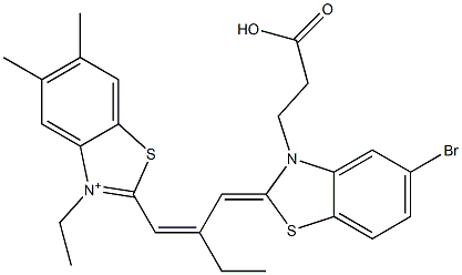 2-[2-[[5-Bromo-3-(2-carboxyethyl)benzothiazol-2(3H)-ylidene]methyl]-1-butenyl]-3-ethyl-5,6-dimethylbenzothiazol-3-ium 구조식 이미지