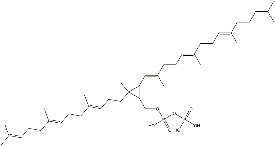 2-Methyl-2-[(3E,7E)-4,8,12-trimethyl-3,7,11-tridecatrienyl]-3-[(1E,5E,9E)-2,6,10,14-tetramethyl-1,5,9,13-pentadecatetrenyl]cyclopropylmethanol diphosphate Structure