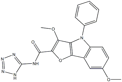 3,7-Dimethoxy-4-phenyl-N-(1H-tetrazol-5-yl)-4H-furo[3,2-b]indole-2-carboxamide 구조식 이미지