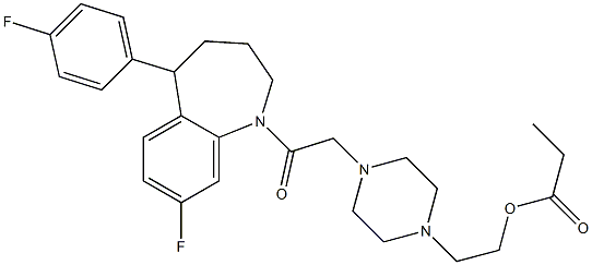 8-Fluoro-5-(4-fluorophenyl)-2,3,4,5-tetrahydro-1-[[4-[2-(1-oxopropoxy)ethyl]-1-piperazinyl]acetyl]-1H-1-benzazepine 구조식 이미지