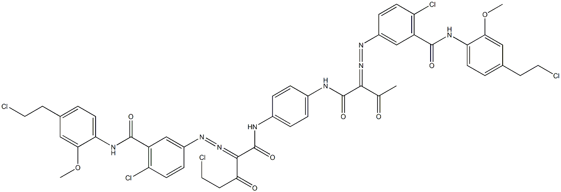 3,3'-[2-(Chloromethyl)-1,4-phenylenebis[iminocarbonyl(acetylmethylene)azo]]bis[N-[4-(2-chloroethyl)-2-methoxyphenyl]-6-chlorobenzamide] 구조식 이미지