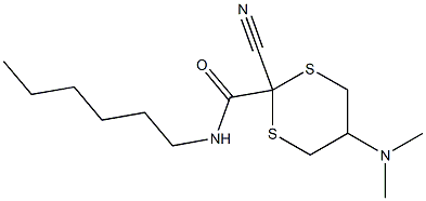 2-Cyano-5-(dimethylamino)-N-hexyl-1,3-dithiane-2-carboxamide 구조식 이미지