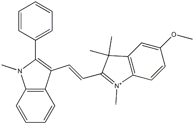 5-Methoxy-1,3,3-trimethyl-2-[2-(1-methyl-2-phenyl-1H-indol-3-yl)ethenyl]-3H-indol-1-ium 구조식 이미지