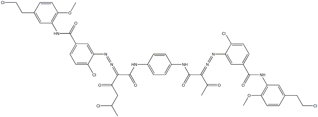 3,3'-[2-(1-Chloroethyl)-1,4-phenylenebis[iminocarbonyl(acetylmethylene)azo]]bis[N-[3-(2-chloroethyl)-6-methoxyphenyl]-4-chlorobenzamide] 구조식 이미지