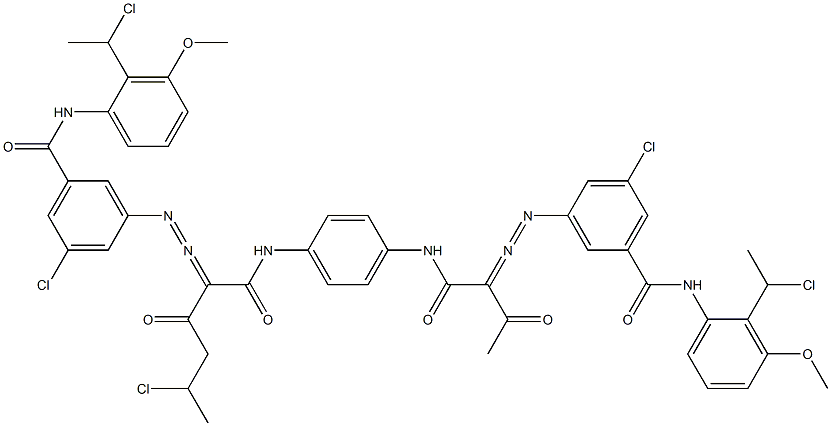 3,3'-[2-(1-Chloroethyl)-1,4-phenylenebis[iminocarbonyl(acetylmethylene)azo]]bis[N-[2-(1-chloroethyl)-3-methoxyphenyl]-5-chlorobenzamide] Structure