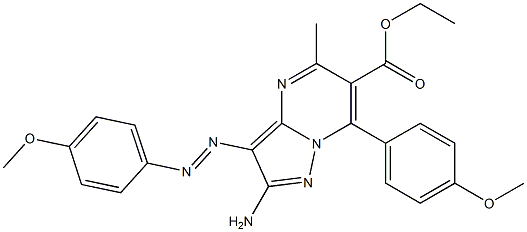 2-Amino-3-(4-methoxyphenylazo)-5-methyl-7-(4-methoxyphenyl)pyrazolo[1,5-a]pyrimidine-6-carboxylic acid ethyl ester 구조식 이미지