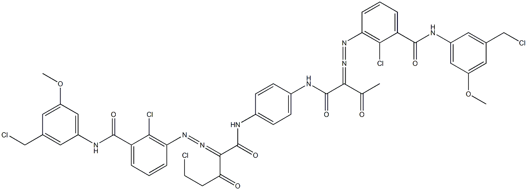 3,3'-[2-(Chloromethyl)-1,4-phenylenebis[iminocarbonyl(acetylmethylene)azo]]bis[N-[3-(chloromethyl)-5-methoxyphenyl]-2-chlorobenzamide] 구조식 이미지