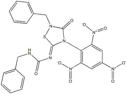 2-Benzyl-4-picryl-5-[(benzylcarbamoyl)imino]-1,2,4-thiadiazolidin-3-one Structure