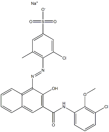 3-Chloro-5-methyl-4-[[3-[[(3-chloro-2-methoxyphenyl)amino]carbonyl]-2-hydroxy-1-naphtyl]azo]benzenesulfonic acid sodium salt 구조식 이미지