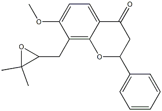 2,3-Dihydro-8-(3,3-dimethyloxiran-2-ylmethyl)-7-methoxy-2-phenyl-4H-1-benzopyran-4-one 구조식 이미지