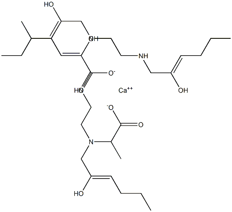 Bis[2-[N-(2-hydroxy-2-hexenyl)-N-[2-(2-hydroxy-2-hexenylamino)ethyl]amino]propionic acid]calcium salt 구조식 이미지