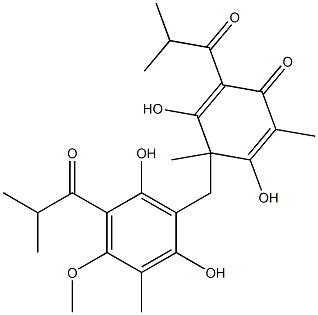 2,4-Dihydroxy-1,3-dimethyl-5-(2-methylpropanoyl)-3-[[2,6-dihydroxy-3-methyl-4-methoxy-5-(2-methylpropanoyl)phenyl]methyl]-1,4-cyclohexadien-6-one 구조식 이미지