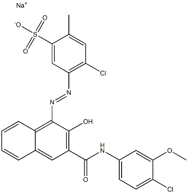 4-Chloro-2-methyl-5-[[3-[[(4-chloro-3-methoxyphenyl)amino]carbonyl]-2-hydroxy-1-naphtyl]azo]benzenesulfonic acid sodium salt 구조식 이미지