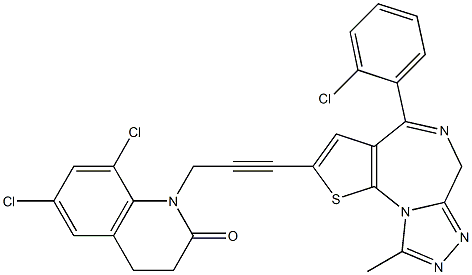 4-(2-Chlorophenyl)-9-methyl-2-[3-[(6,8-dichloro-1,2,3,4-tetrahydro-2-oxoquinolin)-1-yl]-1-propynyl]-6H-thieno[3,2-f][1,2,4]triazolo[4,3-a][1,4]diazepine Structure