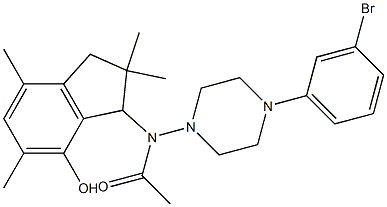 2,3-Dihydro-3-[[4-(3-bromophenyl)-1-piperazinyl]acetylamino]-2,2,5,7-tetramethyl-1H-inden-4-ol 구조식 이미지