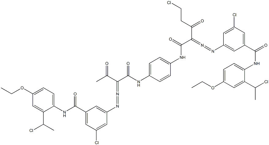 3,3'-[2-(Chloromethyl)-1,4-phenylenebis[iminocarbonyl(acetylmethylene)azo]]bis[N-[2-(1-chloroethyl)-4-ethoxyphenyl]-5-chlorobenzamide] 구조식 이미지