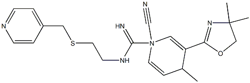 N1-[2-[(4-Pyridylmethyl)thio]ethyl]-N2-cyano-4-methyl-3-(4,4-dimethyl-2-oxazolin-2-yl)-1,4-dihydropyridine-1-carboxamidine 구조식 이미지