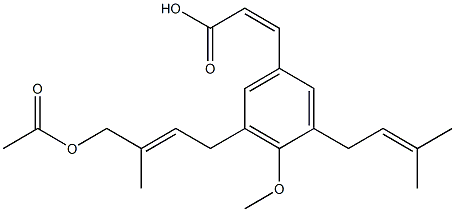 (Z)-3-[3-(3-Methyl-2-butenyl)-4-methoxy-5-[(E)-4-acetoxy-3-methyl-2-butenyl]phenyl]acrylic acid 구조식 이미지