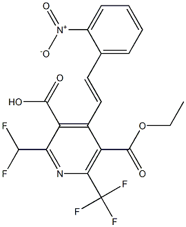 2-(Difluoromethyl)-6-(trifluoromethyl)-4-(2-(2-nitrophenyl)ethenyl)-5-(ethoxycarbonyl)pyridine-3-carboxylic acid 구조식 이미지