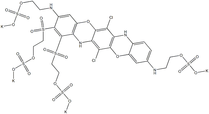 6,13-Dichloro-3,10-bis[2-(potassiooxysulfonyloxy)ethylamino]-1,2-bis[2-(potassiooxysulfonyloxy)ethylsulfonyl]-5,12-dioxa-7,14-diazapentacene Structure