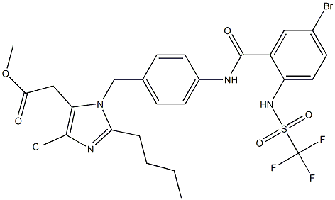 2-Butyl-4-chloro-1-[4-[5-bromo-2-(trifluoromethylsulfonylamino)benzoylamino]benzyl]-1H-imidazole-5-acetic acid methyl ester Structure