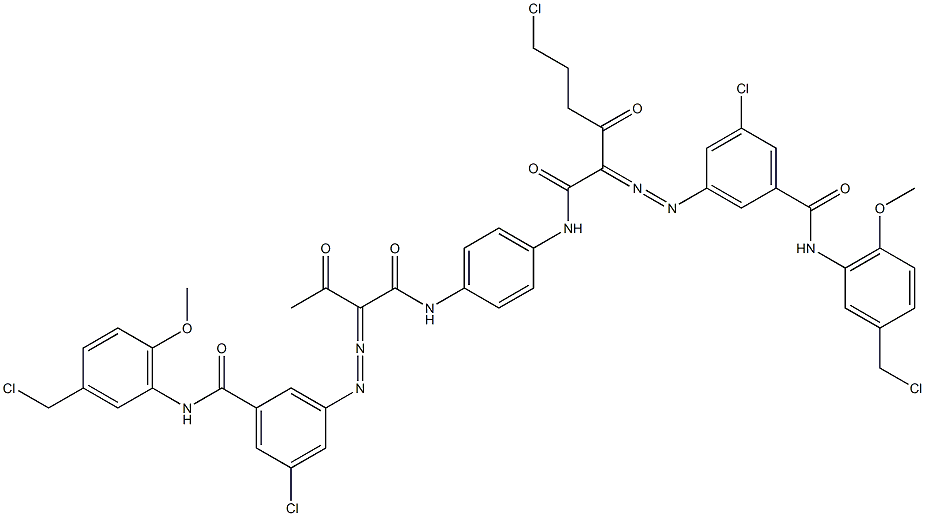 3,3'-[2-(2-Chloroethyl)-1,4-phenylenebis[iminocarbonyl(acetylmethylene)azo]]bis[N-[3-(chloromethyl)-6-methoxyphenyl]-5-chlorobenzamide] Structure