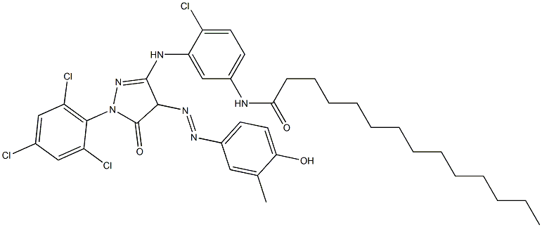 1-(2,4,6-Trichlorophenyl)-3-[2-chloro-5-(tetradecanoylamino)anilino]-4-(4-hydroxy-3-methylphenylazo)-1H-pyrazol-5(4H)-one Structure