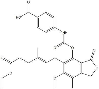 7-[(4-Carboxyphenyl)carbamoyloxy]-6-[(E)-5-ethoxycarbonyl-3-methyl-2-pentenyl]-5-methoxy-4-methylphthalide 구조식 이미지