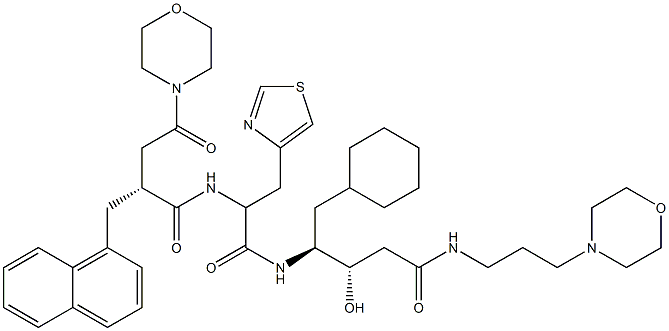 (3S,4S)-3-Hydroxy-5-cyclohexyl-4-[3-(4-thiazolyl)-2-[[(2R)-2-[morpholinocarbonylmethyl]-3-(1-naphthalenyl)propionyl]amino]propionylamino]-N-(3-morpholinopropyl)valeramide 구조식 이미지