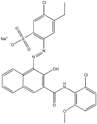 3-Chloro-4-ethyl-6-[[3-[[(2-chloro-6-methoxyphenyl)amino]carbonyl]-2-hydroxy-1-naphtyl]azo]benzenesulfonic acid sodium salt 구조식 이미지