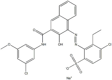 4-Chloro-3-ethyl-2-[[3-[[(3-chloro-5-methoxyphenyl)amino]carbonyl]-2-hydroxy-1-naphtyl]azo]benzenesulfonic acid sodium salt 구조식 이미지