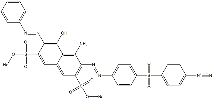 p-[p-[1-Amino-8-hydroxy-7-phenylazo-3,6-di(sodiosulfo)-2-naphtylazo]phenylsulfonyl]benzenediazonium Structure