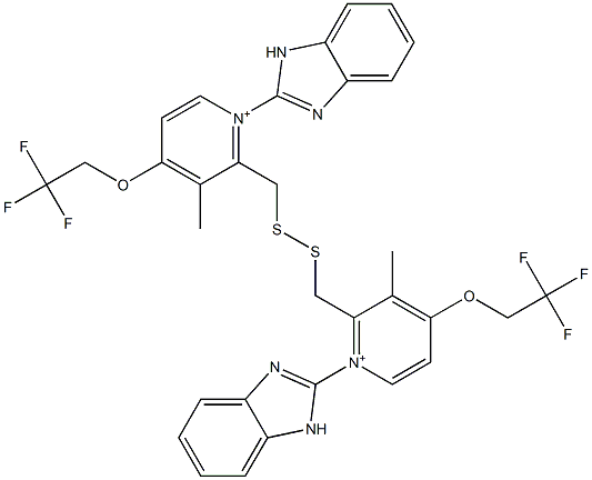 2,2'-[Dithiobis(methylene)]bis[1-(1H-benzimidazol-2-yl)-3-methyl-4-(2,2,2-trifluoroethoxy)pyridinium] 구조식 이미지