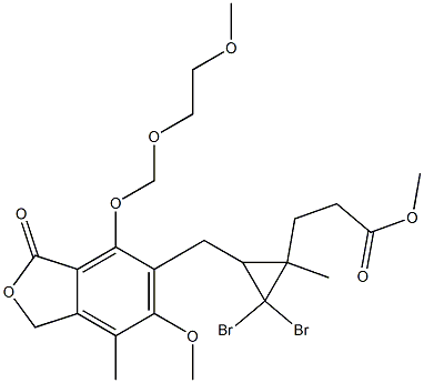 2,2-Dibromo-3-[(4-[(2-methoxyethoxy)methyl]oxy-6-methoxy-7-methyl-3-oxo-5-phthalanyl)methyl]-1-methylcyclopropane-1-propionic acid methyl ester 구조식 이미지